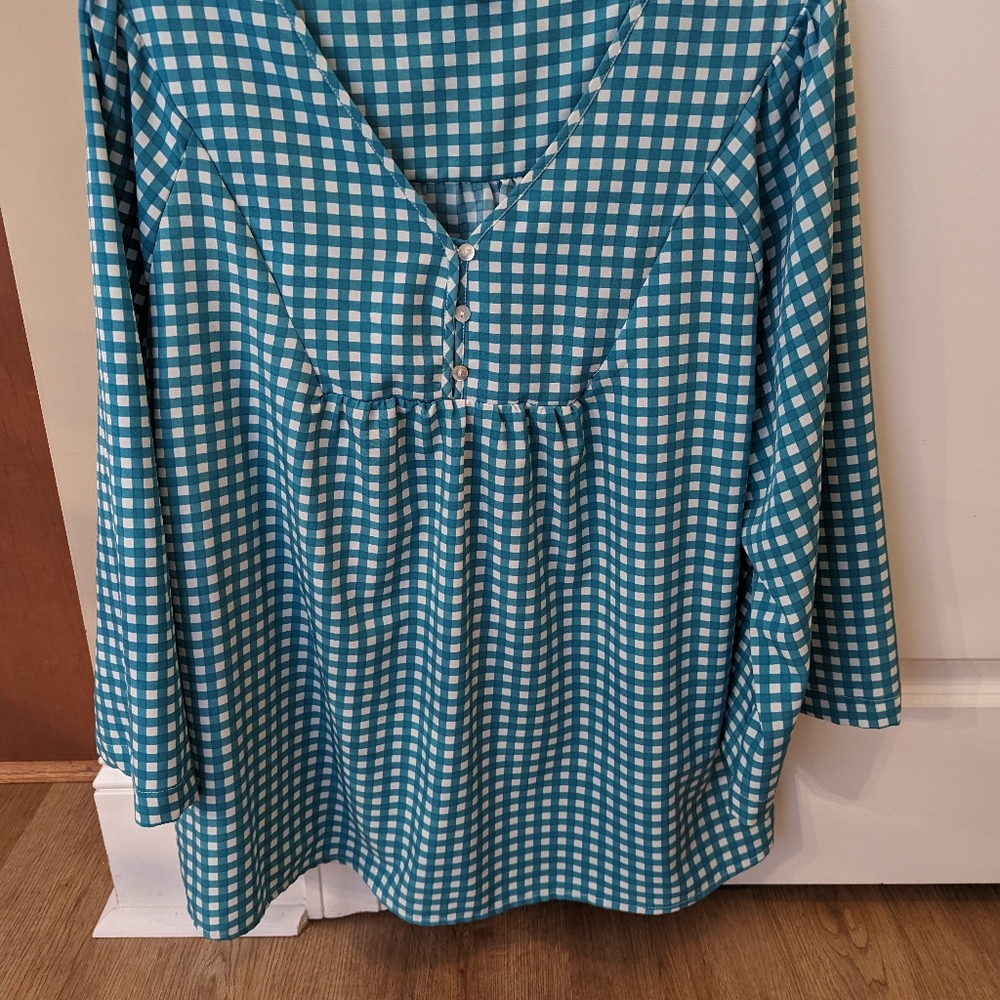 Michelle McDowell Teal Checkered Women's Top